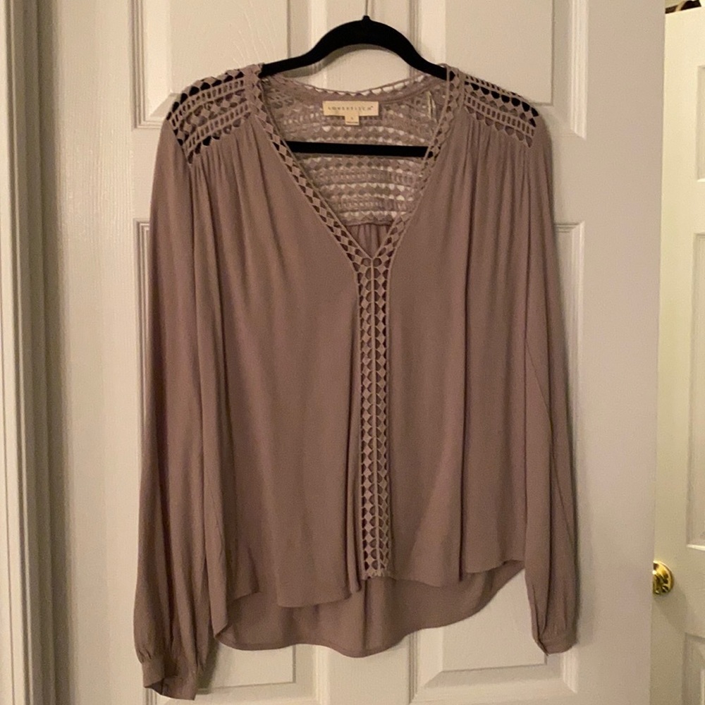 Love stitch taupe long sleeved blouse